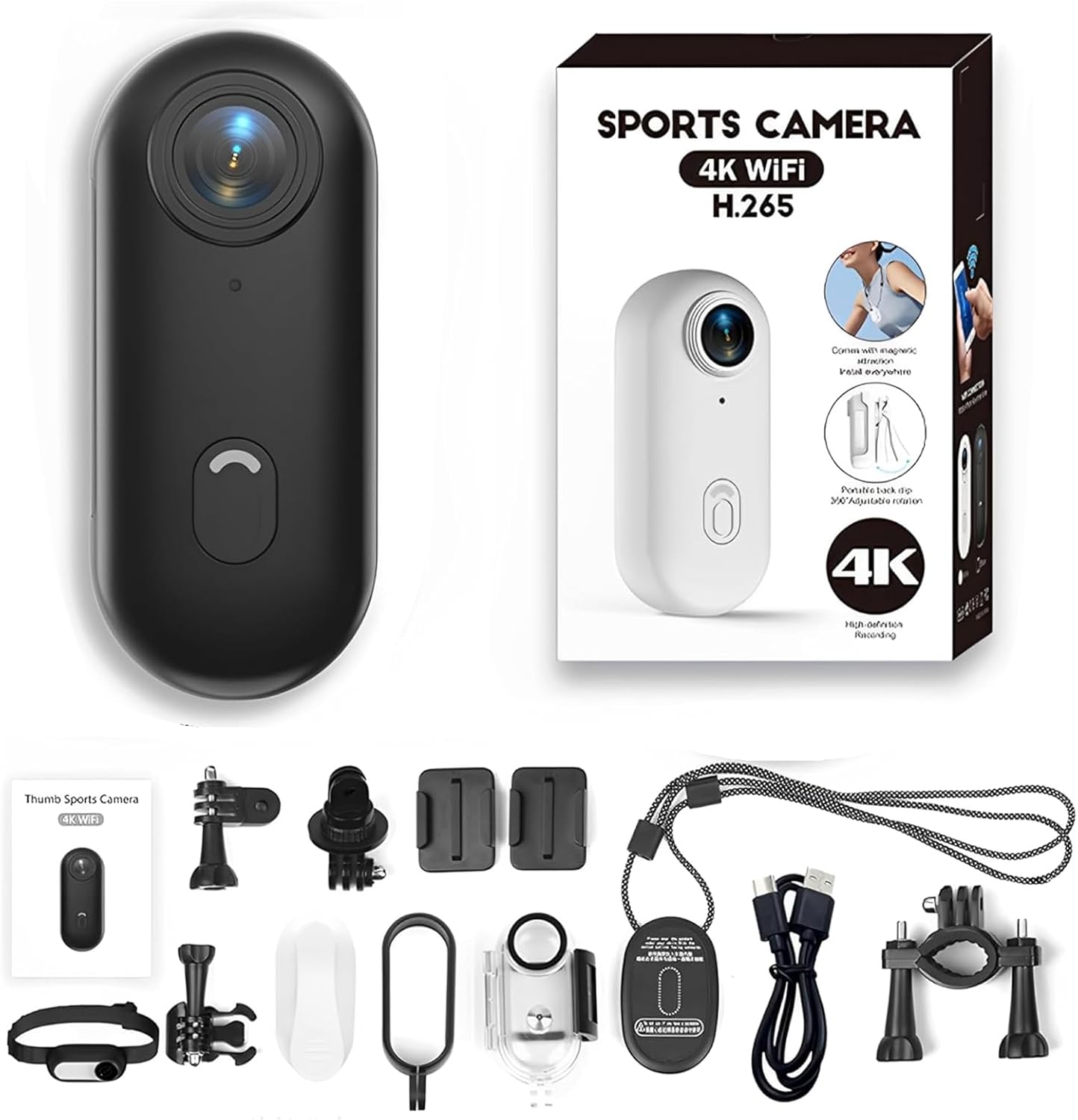 Go Snap Camera, Gosnap Necklace Camera, Nexshot Cam Body Thumb Action Mini 1080P, 360°Pocket Portable Magnet Hands-Free Wearable, for Work, Travel, Pet Walking(Black-4K)